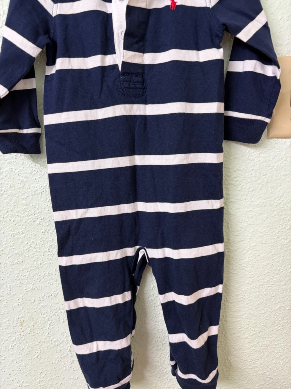Ralph Lauren Navy and White Striped Polo Footie